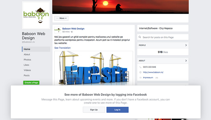 Pagina business Facebook ofera o experienta mai buna UX